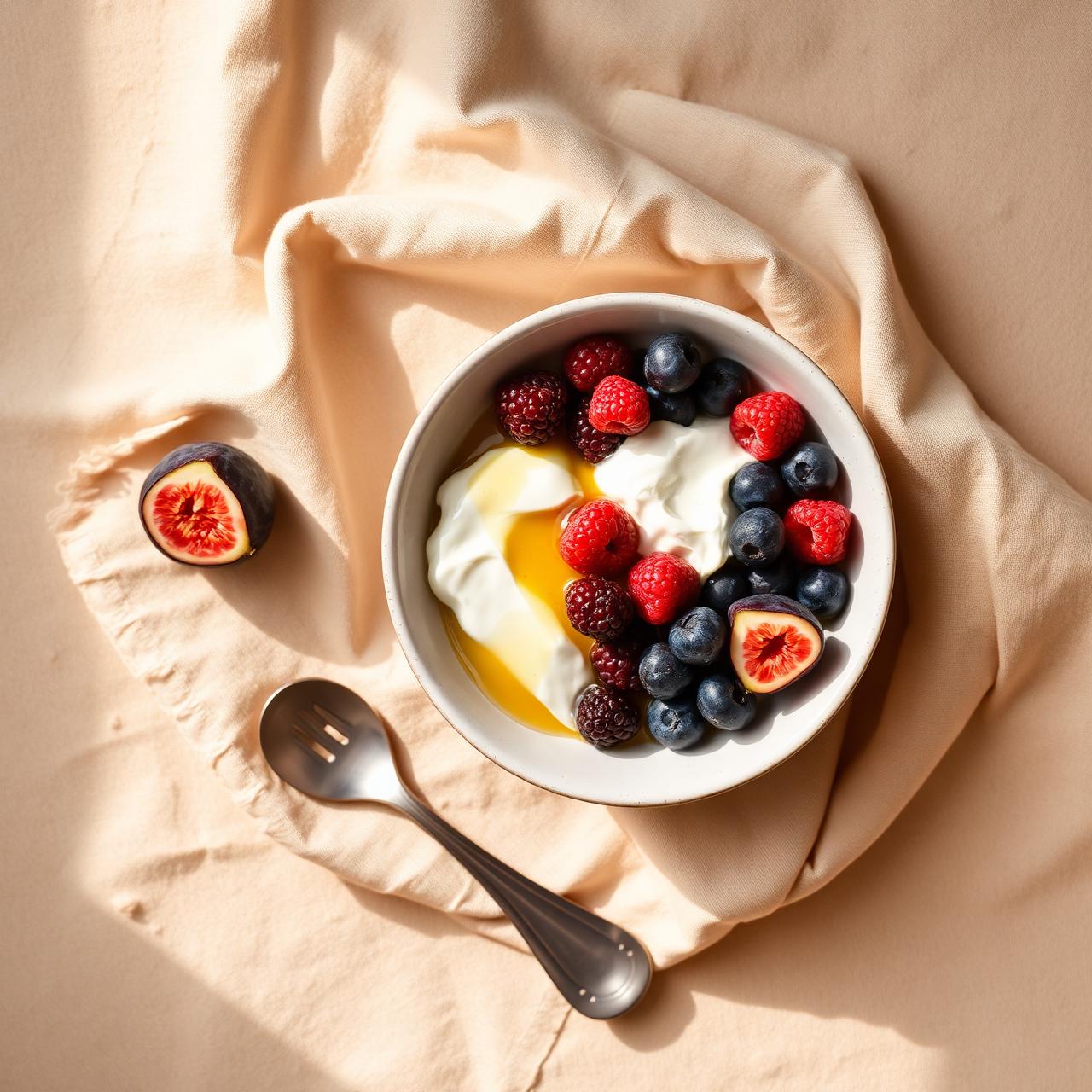 Bol healthy avec yaourt, miel et baies